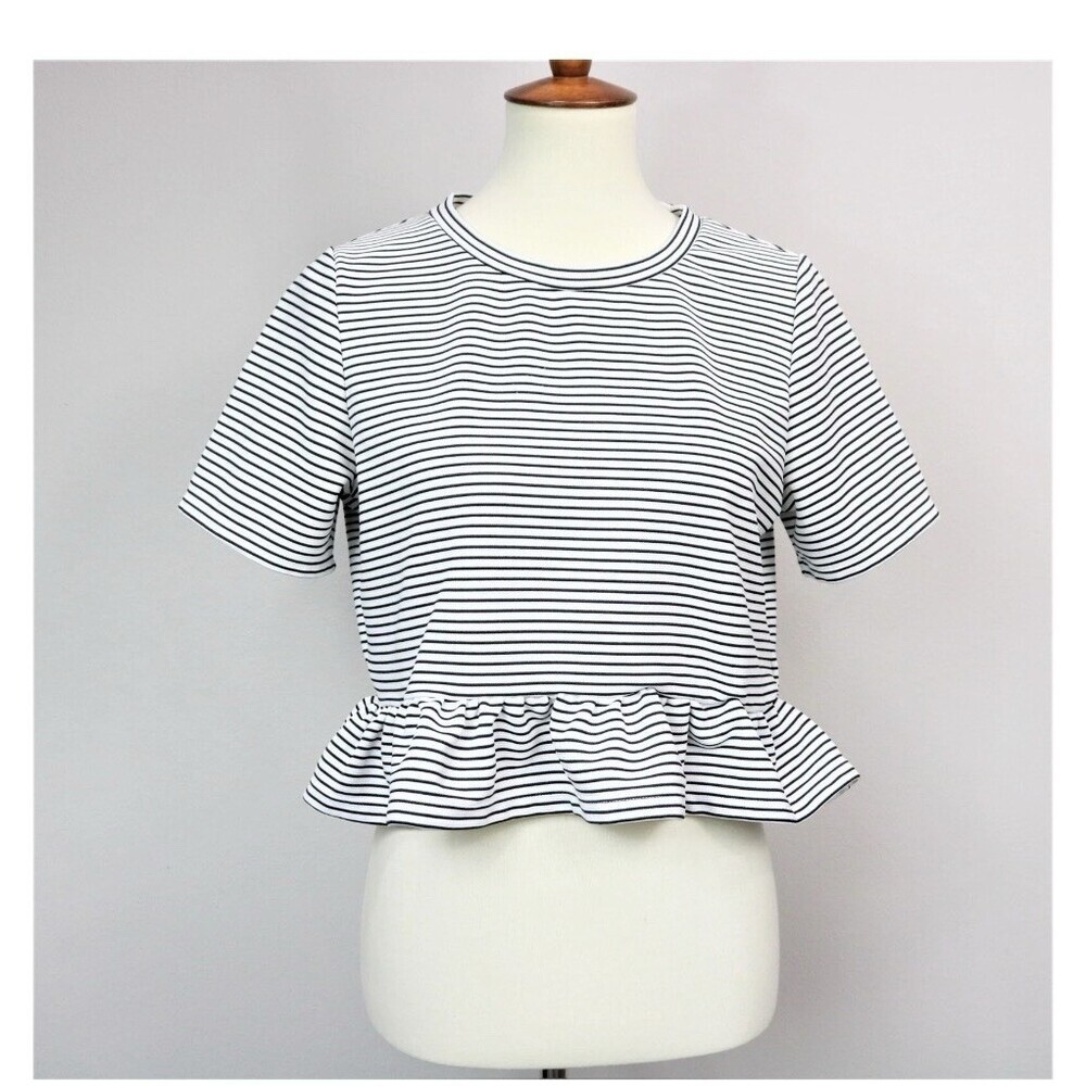 Divided by H&M Black & White Striped Boxy Peplum Crop Top Shirt Women’s Size Sm